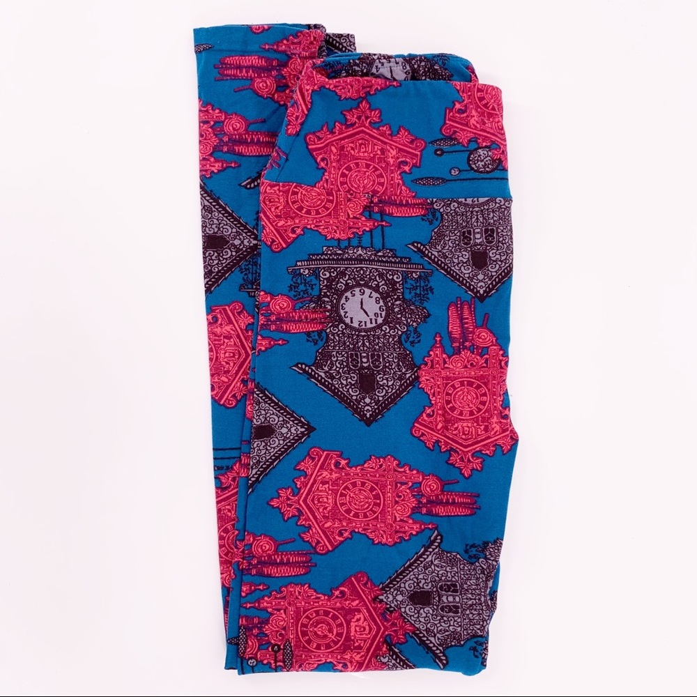 Lularoe OS Blue Pink Black Clock Leggings A12